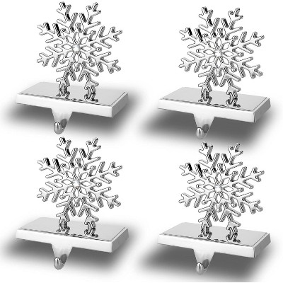 Snowflakes Christmas Stocking Hanger 4 Pack Metal Stocking Holder Stand Sturdy Hook Christmas Ornaments