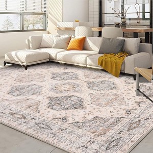 TackView Vintage Rug Irregular Medallion Area Rug Ultra-Thin Non Slip Floral Print Indoor Mat for Living Room Dining Room Bedroom - 1 of 4
