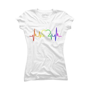 Adult Design By Humans Pride Heartbeat Rainbow By LuckyCharm99 T-Shirt - 1 of 2
