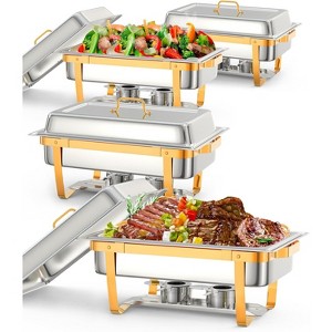 Chafing Dish Buffet Set, 8QT Rectangle Food Warmers Servers w/Lid Holder, Stainless Steel Chafer Set for Party Banquet Catering, Rose Gold - 1 of 4