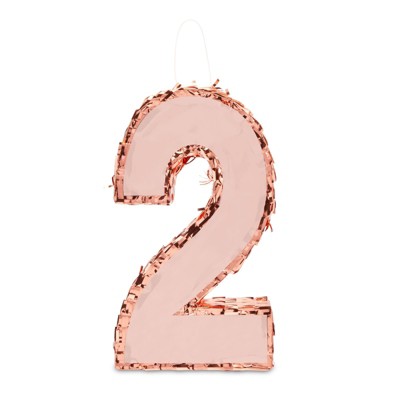 Blue Panda Small Rose Gold Number 2 Piñata, 2nd Birthday Party Decorations (9 x 15.7 x 3 In)