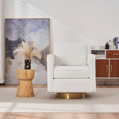 Swivel Barrel Chair, Modern Square Accent Chair With 360 Degree Swivel Metal Base Open Back Single Club Chair, Upholstered Arm Chair
