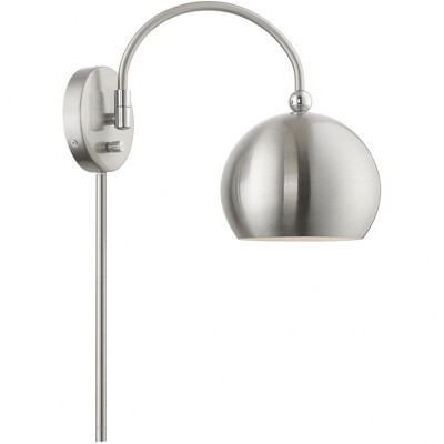 Stockton Modern Swing Arm Wall Lamp in Brushed Nickel with Polished Chrome