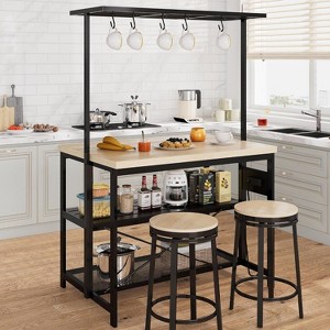 47 Inch Versatile Kitchen Island with Storage - Durable Wood and Steel, Microwave Shelf, 3-Tier Open Shelves, 5 Hooks, Coffee Bar Convertible.Natural - 1 of 4