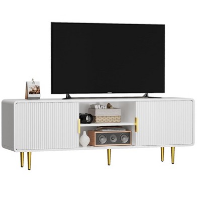 Modern Round Corner TV Stand with Storage Cabinet and Cable Managment for TVs up to 65"