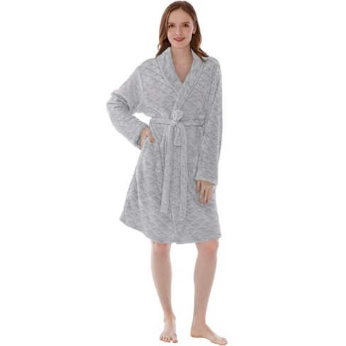 PAVILIA Soft Plush Women Fleece Robe, Black Cozy Bathrobe, Female Long Spa  Robe, Warm Housecoat, Satin Waffle Trim, L/XL