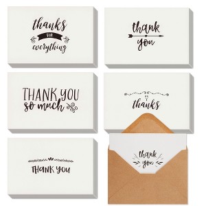 Best Paper Greetings 48 Pack Black and White Thank You Cards with Kraft Paper Envelopes for Graduation, Wedding, Blank Inside, 4 x 6 In - 1 of 4