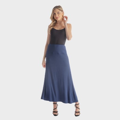 24seven Comfort Aapparel Womens Solid Color Elastic Waist Maxi Skirt
