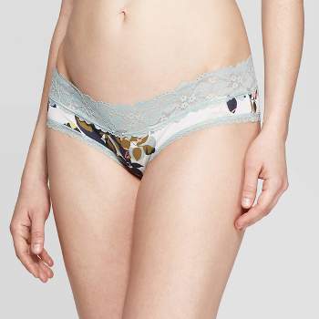 Women's Floral Print Cotton Cheeky Underwear with Lace Waistband - Auden™  Black L