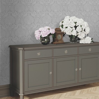 Pale Slate Damask Peacock Removable Washable Wallpaper
