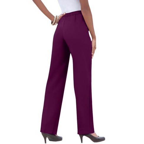 Roaman's Women's Plus Size Classic Bend Over Pant Elastic Waist Pull On  Dress Slacks - 22 W, Dark Berry Purple : Target