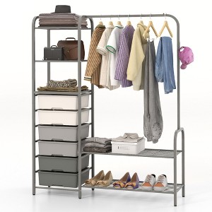 Tangkula Heavy Duty Metal Clothes Rack Freestanding Garment Rack w/ 6 Drawers & Shelves - 1 of 4