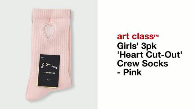 Girls&#39; 3pk &#39;Heart Cut-Out&#39; Crew Socks - art class&#8482; Pink, 2 of 5, play video