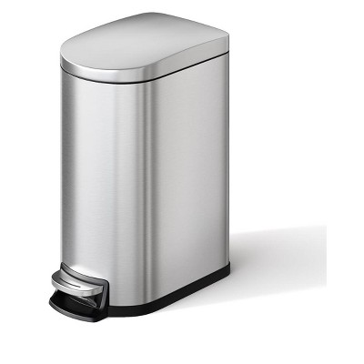 Step-On Stainless Steel Trash Can with Soft-Close Lid, 2.6 Gallon / 10L Slim Garbage Bin with Inner Bucket for Bathroom or Bedroom