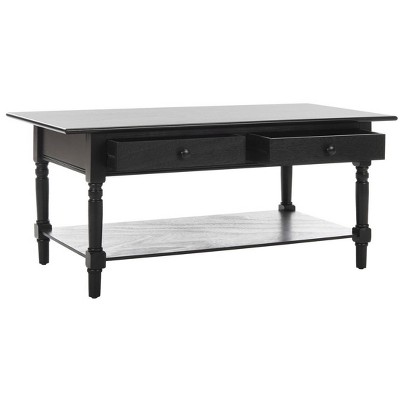 Distressed Black Pine Wood Rectangular Coffee Table with Storage