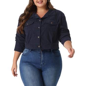 Agnes Orinda Women's Plus Size Lightweight Cropped Button Down Corduroy Trucker Jackets
