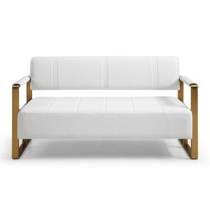57.9" Modern Faux Leather Loveseat - Gold Metal Arm 2-Seater Sofa for Small Spaces, 400lb Capacity, Perfect for Apartments/Offices - 1 of 4