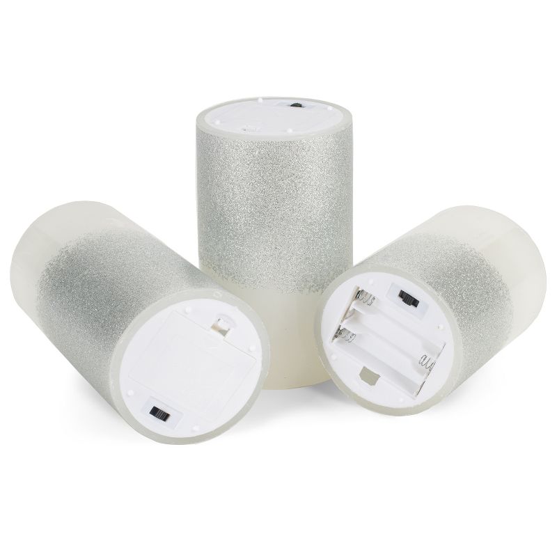 Elanze Designs Silver Tone Glitter 6 inch Wax LED Flameless Pillar Candles Set of 3, 4 of 6