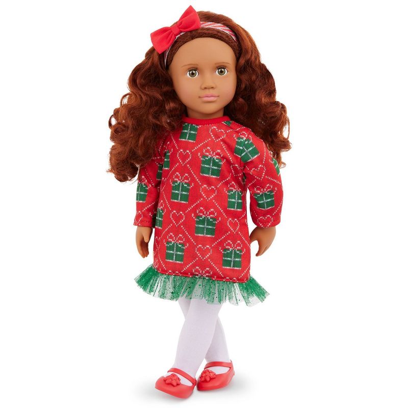 Our Generation Luz 18&#34; Doll with Red &#38; Green Holiday Sweater Dress Outfit, 3 of 7