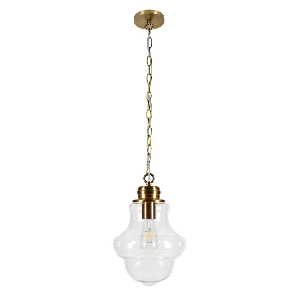 Photos - Chandelier / Lamp Hampton & Thyme 9" Wide Pendant Brass/Clear: Schoolhouse Style, Ceiling Fi