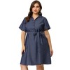 Agnes Orinda Women's Plus Size Relaxed Fit Buttons Belted Short Sleeves Chambray Shirtdress - 4 of 4