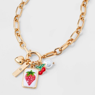 Fruit Charm Cluster Necklace - Universal Thread™ Gold: Lobster Claw Clasp, 18" Recycled Steel Chain