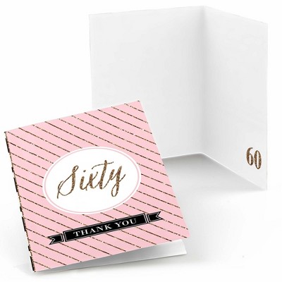 Big Dot of Happiness Chic 60th Birthday - Pink, Black and Gold - Birthday Party Thank You Cards (8 count)