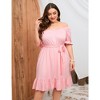 YesFashion Women's Summer Plus Size Dress Casual Short Sleeve Square Neck Dress Ruffle A Line High Waist Midi Dress with Belt - 2 of 4