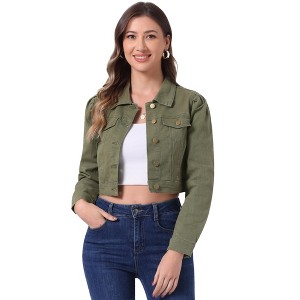 INSPIRE CHIC Women's Basic Puff Sleeve Washed Lightweight Cropped Denim Jacket - 1 of 4