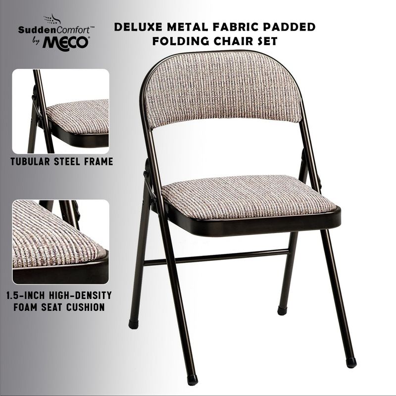 MECO 037.02.3S4 4-Pack of Sudden Comfort Deluxe Fabric Padded Folding Dinning Chairs with 16 x 16 Inch Seat and Non Marring Leg Caps, Brown, 3 of 7