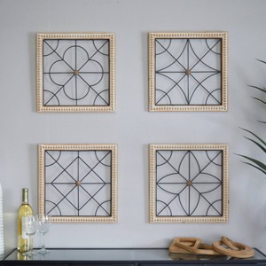 Set of 4 Wood Geometric Carved Beading Wall Decors with Metal Wire Brown - Olivia & May: French Country Style, Indoor Use - 1 of 4