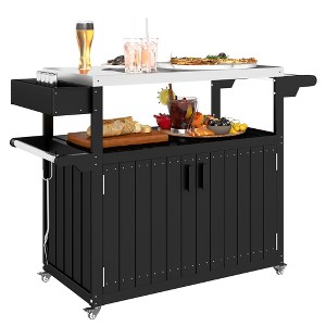 Outsunny Outdoor Bar Cart with Storage, Stainless Steel Top, HDPE Outdoor Kitchen Cart on Wheels, Outdoor Bar Table Beverage Food Prep Station - 1 of 4