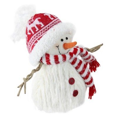 Northlight 9" Red and White Fuzzy Smiling Snowman Christmas Figure Decoration with Red Hat and Scarf