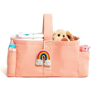 Folkulture Baby Diaper Caddy, Cotton Diaper Bag for Kids, Stylish Comfort Spacious Travel Essential Cart, Car Organizer for Diapers (Powder Pink -15") - 1 of 4