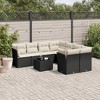 vidaXL 9 Piece Patio Sofa Set with Cushions Black Poly Rattan - Black and Cream 2x Middle + 4x Corner + Table - 2 of 4