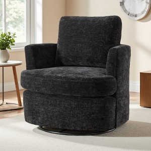 360-degree Chenille Swivel Chair with Metal Turntable Base - 1 of 4