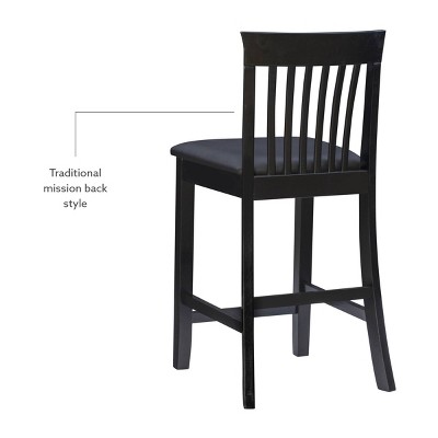 Torino Black Wood and Faux Leather Counter Stool, 24" Seat Height