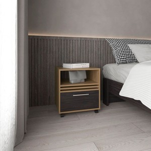 Sapphtopaz Modern Nightstand with Drawer and Open Shelf Wood Side Table with Handle and Legs Night Stand for Bedroom, Living Room - 1 of 4