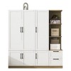TiramisuBest 3-Door Wooden Wardrobe with 2 Drawers & Shelves, Mobile w/ Locking Wheels & Adjustable Shelf - Space-Saving for Bedroom - 4 of 4