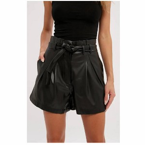 Women's High Waisted Vegan Leather Shorts - BluIvy - 1 of 3