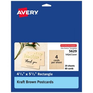 Avery Kraft Brown Postcards, 4.25" x 5.5", Laser/Inkjet, 80 Printable Postcards, Also Great for Thank You Cards and Invitations (5629) - 1 of 4
