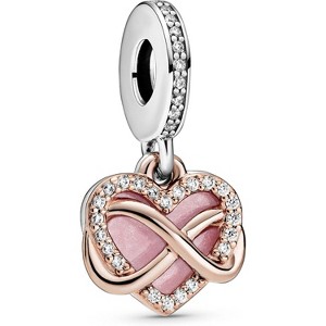 Sterling Silver Infinity Heart Charm with CZ & Enamel - Sparkling Rose Gold Dangle for Bracelets - 1 of 1