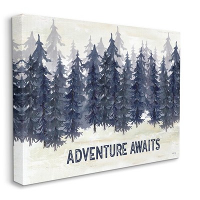 Stupell Industries Adventure Awaits Quote Blue Pine Tree Forest Scene