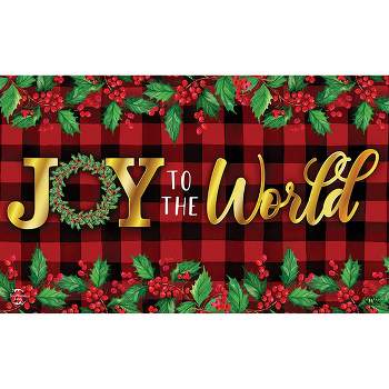Joy To The World Christmas Doormat Checkered Berries 30" x 18" Briarwood Lane