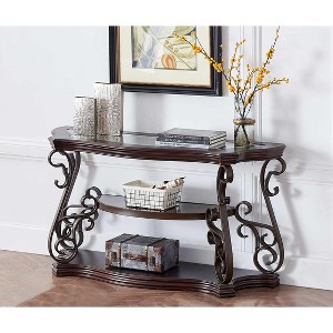 Wooakway 52"W x 20"D x 30"H Vintage 2-Tier Tempered Glass Console Table Entry Table Hallway Table Sofa Table for Living Room - 1 of 4