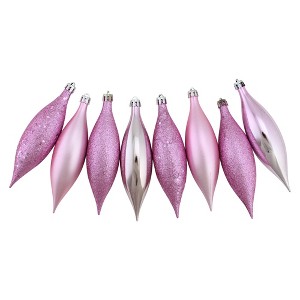 Northlight 8ct Bubblegum Pink Shatterproof 4-Finish Christmas Finial Drop Ornaments 5.5" - 1 of 3