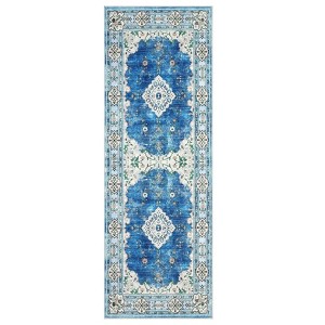 Coolmee Area Rugs Washable,Boho Vintage Bohemian Distressed Oriental Carpet Non Slip, Floral, for Living Room Bedroom Nursery Old Green - 1 of 4