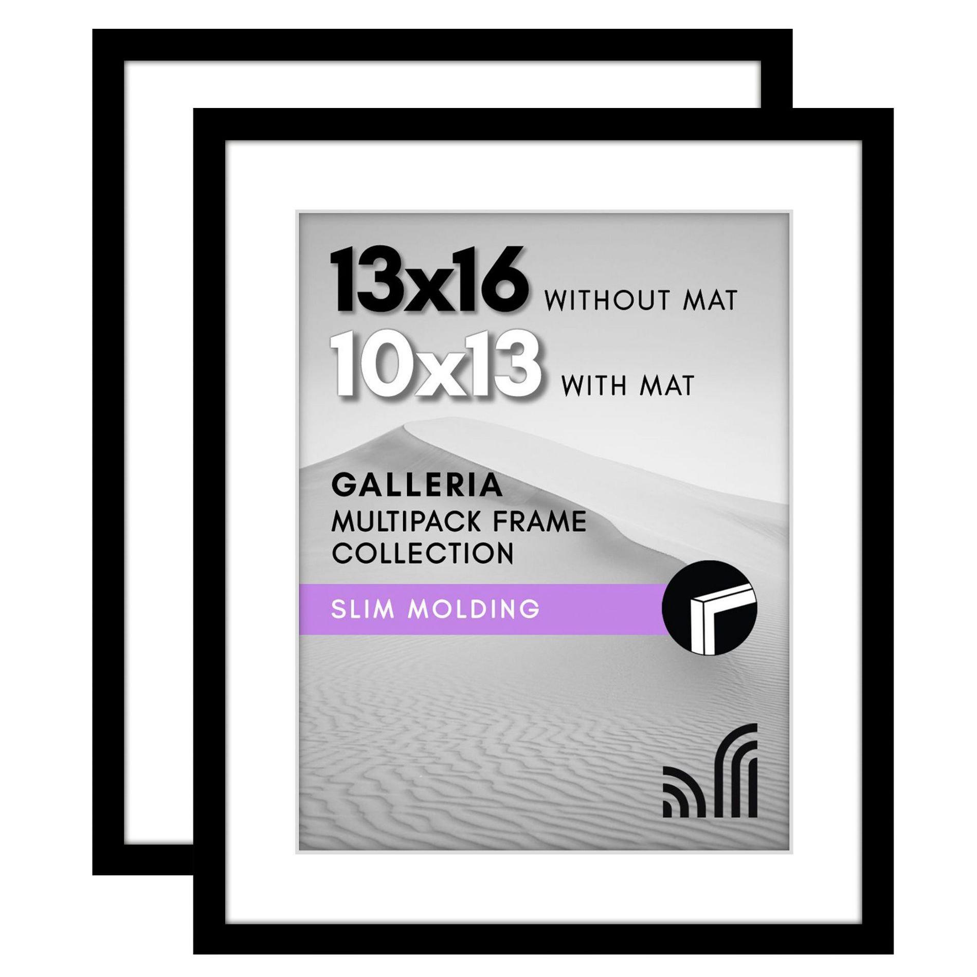 Americanflat 13x16 Picture Frame  - Set of 2 - Use as 10x13 Frame with Mat or 13x16 Frame Without Mat - Frame Set for Wall Display - Black