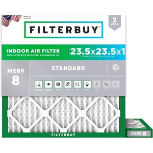 Filterbuy 23.5x23.5x1 Air Filter (2-Pack), Pleated MERV 8 Dust Defense Replacement HVAC AC Furnace Filters (Actual Size: 23.38 x 23.38 x 0.75) - 1 of 4