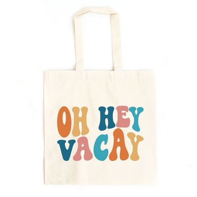 City Creek Prints Oh Hey Vacay Wavy Canvas Tote Bag - 15x16 - Natural